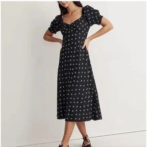Madewell Sweetheart Puff Sleeve Floral Midi Dress Stardot Print
